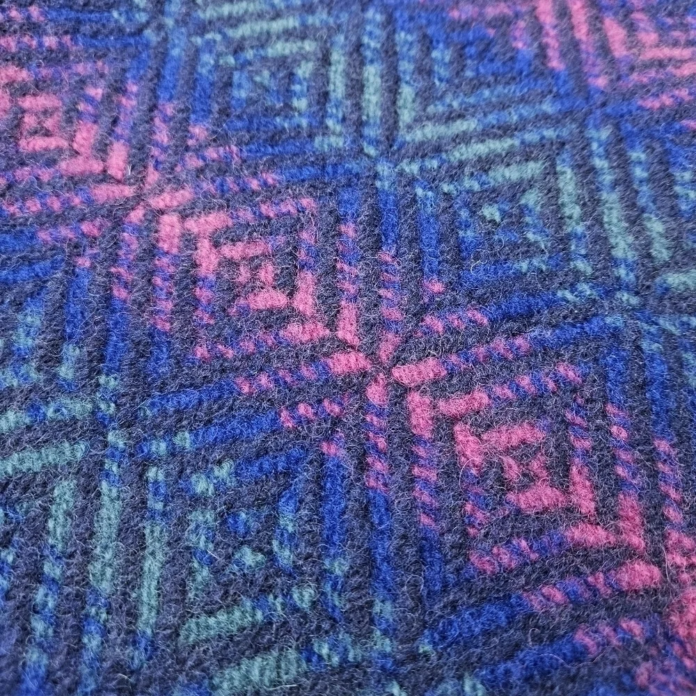 Vintage Pendleton 100% Wool Stadium Blanket Jewel Tones Fringe Throw 54x46
